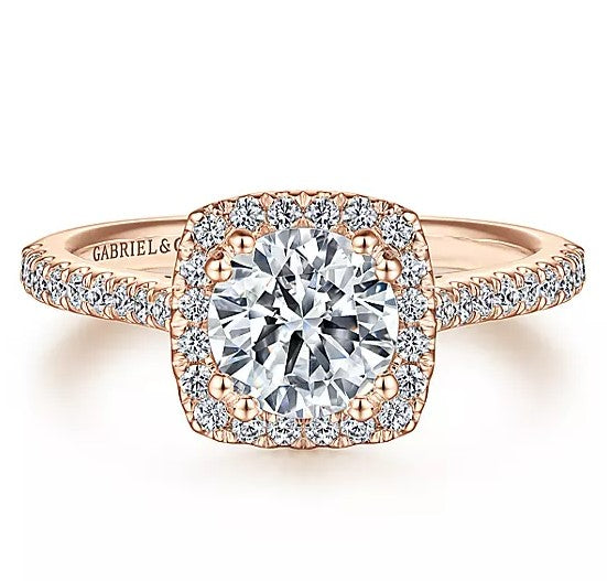 Gabriel & Co. 14K Rose Gold ‘Michaela’ Cushion Halo Round Diamond Engagement Ring