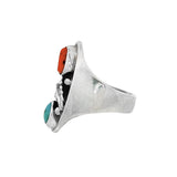 JT ESTATE  Sterling Silver Coral And Turquoise Leaf Ring
