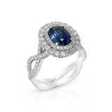 18K White Gold Oval Sapphire Halo Ring