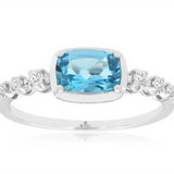 14K White Gold Cushion Blue Topaz Classic Ring