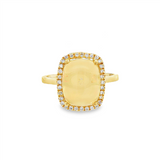 14K Yellow Gold Cabochon Opal And Diamond Halo Ring