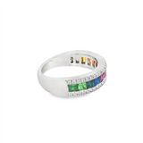 14K White Gold Princess Rainbow Sapphires Band Ring