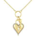 10K Yellow Gold Natural Diamonds Heart Lock And Key Necklace