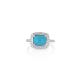 14K White Gold Cabochon Turquoise Halo Ring