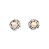 JT ESTATE 14K White Gold Swirled Pearl Button Earrings