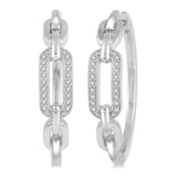 Sterling Silver 26Mm Round Paper Clip Link Natural Diamond Hoops