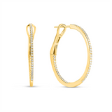 14K Yellow Gold 30mm Round Inside Out Diamond Hoop Earrings