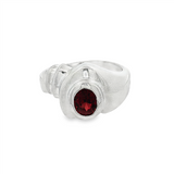 JT ESTATE Sterling Silver Bezel Set Garnet Free Form Ring