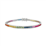 14K White Gold Rainbow Sapphires Tennis Bracelet