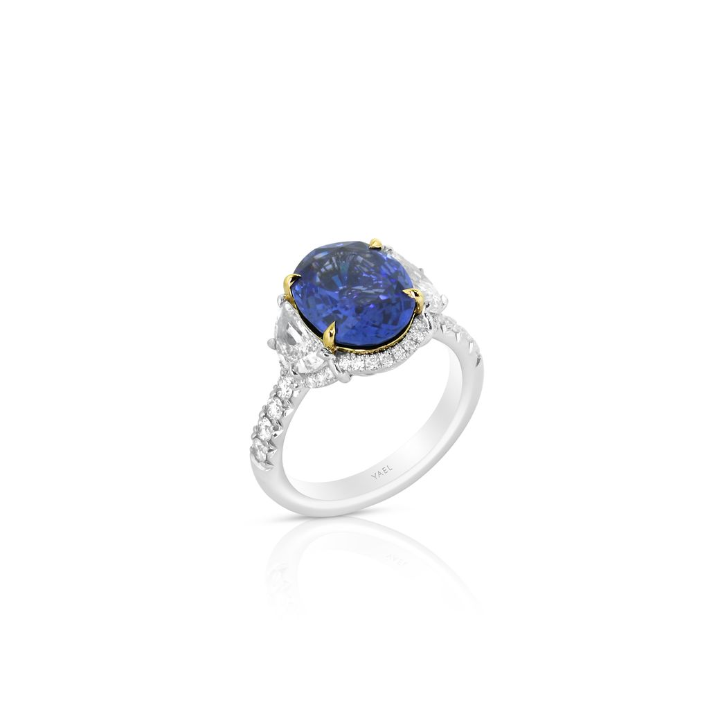 Platinum And 18K Yellow Gold Oval Sapphire Halo Ring– Jewelers Touch