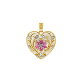 JT ESTATE 10K Yellow Gold Mother Of Pearl And Pink Sapphire Heart Pendant