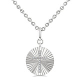 Sterling Silver Natural Diamonds Fluted Cross Pendant
