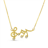 14K Yellow Gold Natural Diamonds Music Note Necklace