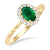 14K Yellow Gold Oval Emerald Halo Ring