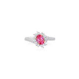 18K White And Yellow Gold Oval Pink Sapphire And Diamond Bypass Halo Ring