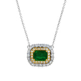 18K White And Yellow Gold Emerald Double Halo Necklace
