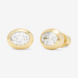 18K Yellow Gold Overlay 8mm Oval Cubic Zirconia Stud Earrings