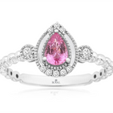 14K White Gold Pear Pink Sapphire Halo Ring