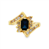 JT ESTATE 14K Yellow Gold Emerald Cut Sapphire Bypass Ring