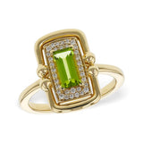 14K Yellow Gold Baguette Peridot Halo Ring