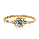 JT ESTATE 14K Yellow Gold Blue Topaz Leaf Motif Bracelet