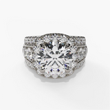 14K White Gold Halo Round Natural Diamonds Engagement Ring