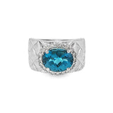JT ESTATE 14K White Gold Oval Blue Topaz Halo Ring