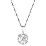 April Birthstone Pendant: 14K White Gold Diamond And White Topaz Halo Pendant Necklace