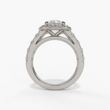 14K White Gold Split Shank Halo Round Natural Diamonds Engagement Ring