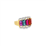 JT ESTATE 14K Yellow Gold Fancy Multicolor Stone And Diamond Contemporary Ring