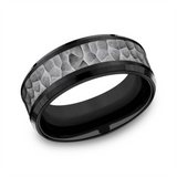 Black Titanium And Grey Tantalum Polished Edges Hammered Center 8mm Wedding Band