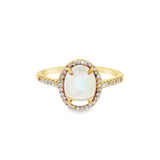 18K Yellow Gold Oval Moonstone Halo Ring