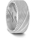 Damascus Steel ‘Xander’ 6mm Vivid Etched Design On Grey Flat Brushed Wedding Band