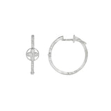 JT ESTATE 14K White Gold 23Mm Bead Set Clover Motif Hoops