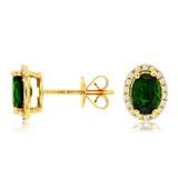14K Yellow Gold Oval Russalite And Diamond Halo Earrings