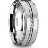 Tungsten ‘Lannister’ 8mm Steel Wire Cable Inlay Flat Wedding Band