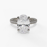 14K White Gold Hidden Halo Oval Natural Diamonds Engagement Ring