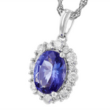 14K White Gold Tanzanite Halo Necklace