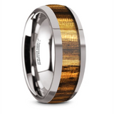 Tungsten Carbide ‘Tigre’ 8mm Zebra Wood Inlaid Domed Wedding Band