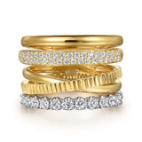 14K Yellow And White Gold Wide Band Easy-Stack Diamond Ring