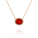 18K Rose Gold Fire Opal Halo Necklace