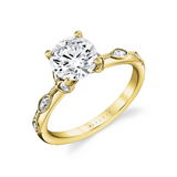 14K Yellow Gold 'Opal' Floral Round Natural Diamonds Engagement Ring
