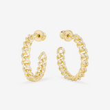 18K Yellow Gold Overlay 'Julian' Cubic Zirconia Chain Huggies, 1"