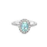 14K White Gold Oval Aquamarine And Diamond Halo Ring