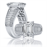 14K White Gold 5.08Ct Emerald Cut Lab Grown Diamonds Wide Band Engagement Ring