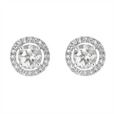 April Birthstone Earrings: 14K White Gold Diamond Halo White Topaz Earrings
