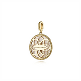 14K Yellow Gold Diamond Blue Sapphire 24mm Compass Medallion Pendant
