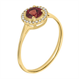 January Birthstone Rings: 14K Yellow Gold Diamond And Garnet Halo Ring