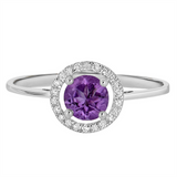 14K White Gold Round Amethyst Halo Ring