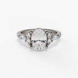 14K White Gold Floral Oval Natural Diamonds Engagement Ring